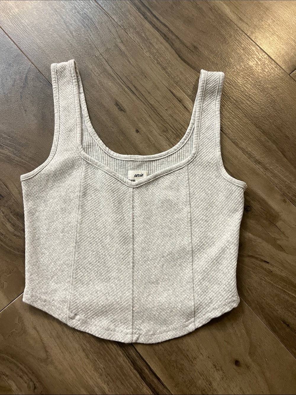 aerie Cream Quilted Square Neck Tank Top